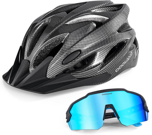 Odoland Bike Helmet Cycling Sunglasses Set for Adult, Adjustable Lightweight Cycling Bicycle Helmet for Mountain Road Bike Men Women