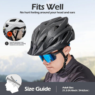 Odoland Bike Helmet Cycling Sunglasses Set for Adult, Adjustable Lightweight Cycling Bicycle Helmet for Mountain Road Bike Men Women