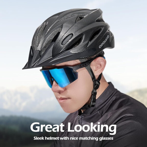 Odoland Bike Helmet Cycling Sunglasses Set for Adult, Adjustable Lightweight Cycling Bicycle Helmet for Mountain Road Bike Men Women