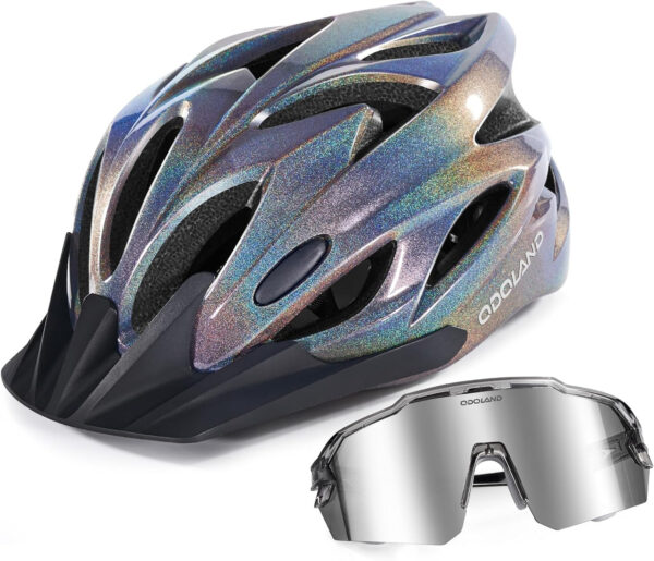 Odoland Bike Helmet Cycling Sunglasses Set for Adult, Adjustable Lightweight Cycling Bicycle Helmet for Mountain Road Bike Men Women