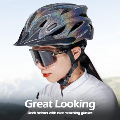 Odoland Bike Helmet Cycling Sunglasses Set for Adult, Adjustable Lightweight Cycling Bicycle Helmet for Mountain Road Bike Men Women