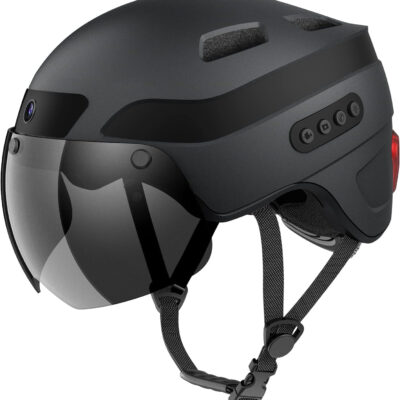 KRS-S1 Bike Helmets for Men Smart Helmets for Adults with 1080P 60 fps Sports Camera Dual Antenna Bluetooth Womens Bike Helmet (L-22-24.4in, Matte Black)
