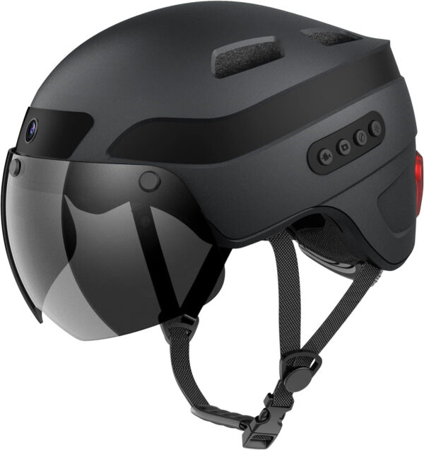 KRS-S1 Bike Helmets for Men Smart Helmets for Adults with 1080P 60 fps Sports Camera Dual Antenna Bluetooth Womens Bike Helmet (L-22-24.4in, Matte Black)