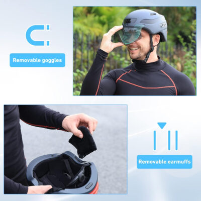 KRS-S1 Bike Helmets for Men Smart Helmets for Adults with 1080P 60 fps Sports Camera Dual Antenna Bluetooth Womens Bike Helmet (L-22-24.4in, Matte Black)