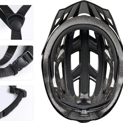 Bike Helmet for Adult Men Women with Multi-Mode Rear LED Light, with Suggested Fit 56-62cm, Lightweight with Adjustable Dial, Side and Chin Strap, Carbon Black Shiny Surface