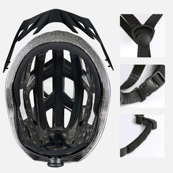 Bike Helmet for Adult Men Women with Multi-Mode Rear LED Light, with Suggested Fit 56-62cm, Lightweight with Adjustable Dial, Side and Chin Strap, Carbon Black Shiny Surface