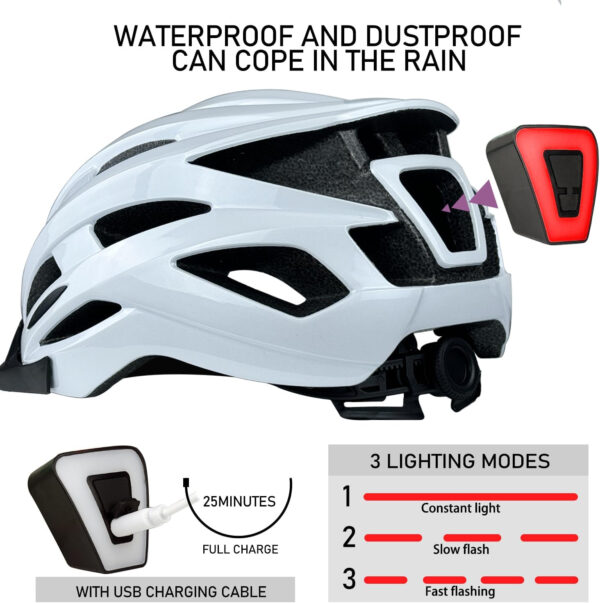 Bike Helmet for Adult Men Women with Multi-Mode Rear LED Light, with Suggested Fit 56-62cm, Lightweight with Adjustable Dial, Side and Chin Strap, Carbon Black Shiny Surface