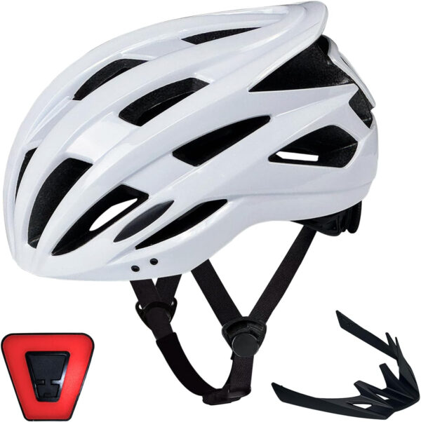 Bike Helmet for Adult Men Women with Multi-Mode Rear LED Light, with Suggested Fit 56-62cm, Lightweight with Adjustable Dial, Side and Chin Strap, Carbon Black Shiny Surface