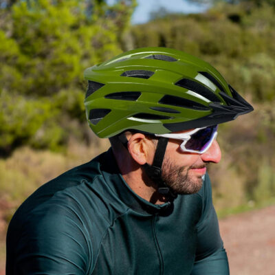 Bike Helmet for Adult Men Women with Multi-Mode Rear LED Light, with Suggested Fit 56-62cm, Lightweight with Adjustable Dial, Side and Chin Strap, Carbon Black Shiny Surface