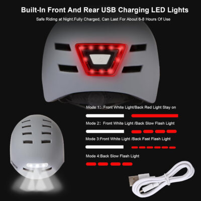 689b4ba4340aac7f0c91ccea8faa8be22a2a85f5485c96fcb3fb0.jpg Bike Helmets for Adults - Front and Rear LED Lights Adjustable Bicycle Helmet for Adults Men Women Scooter Helmet for Commuting, Road Biking, Skating, Scooter