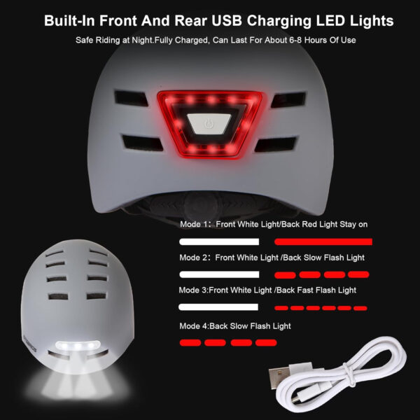 689b4ba4340aac7f0c91ccea8faa8be22a2a85f5485c96fcb3fb0.jpg Bike Helmets for Adults - Front and Rear LED Lights Adjustable Bicycle Helmet for Adults Men Women Scooter Helmet for Commuting, Road Biking, Skating, Scooter