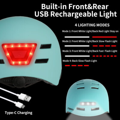 689b4baed88eeb92fa4e563c7e5f898a1e57cccf91bfca2445380.jpg Bike Helmets for Adults - Front and Rear LED Lights Adjustable Bicycle Helmet for Adults Men Women Scooter Helmet for Commuting, Road Biking, Skating, Scooter
