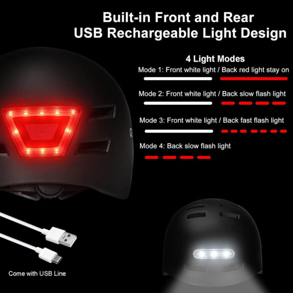 689b4bbed093cede494c349a44e4a33ff4c492c25eb9c3f9c1965.jpg Bike Helmets for Adults - Front and Rear LED Lights Adjustable Bicycle Helmet for Adults Men Women Scooter Helmet for Commuting, Road Biking, Skating, Scooter