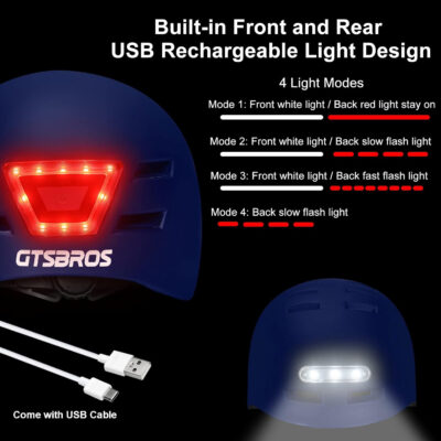 689b4beb2b7b85a85ae7de2a249dc4a986377f925549d71d841d3.jpg Bike Helmets for Adults - Front and Rear LED Lights Adjustable Bicycle Helmet for Adults Men Women Scooter Helmet for Commuting, Road Biking, Skating, Scooter