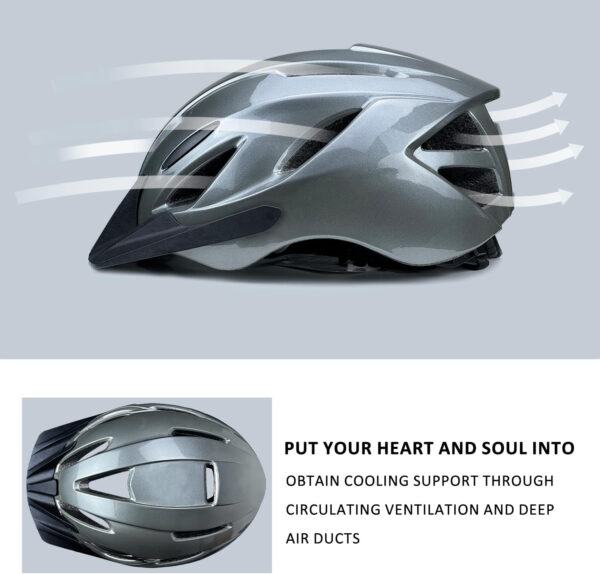 Adult Bike Helmet for Men Women Ages 14 and Up, Streamlined Design with Snap On/Off Visor Moisture-Washable Lining, Bicycle Cycling Helmets Can Fit Head Circumference 58-62cm