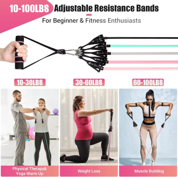 689b4d8054bf6f5719b7557e831255e6dda18533fcee726fc340d.jpg Resistance Bands with Handles for Women, 5 Level Exercise Bands Workout Bands for Physical Therapy, Yoga, Pilates, Door Anchor, Storage Pouch