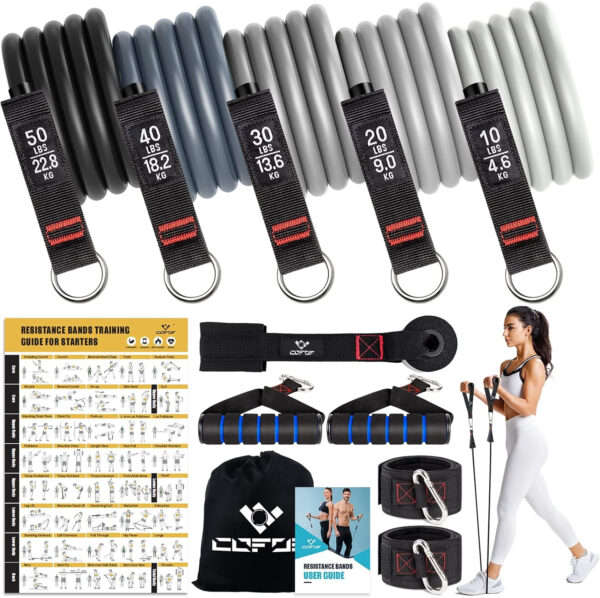 689b4d9568032ea51bdc4d3d4aea1d6642b346009aac47d927c7c.jpg Resistance Bands with Handles for Women, 5 Level Exercise Bands Workout Bands for Physical Therapy, Yoga, Pilates, Door Anchor, Storage Pouch