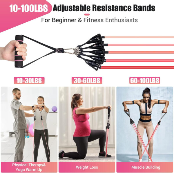 689b4dac4566061dbdb5859ad6ecbf420a96525b45f50c9981bf9.jpg Resistance Bands with Handles for Women, 5 Level Exercise Bands Workout Bands for Physical Therapy, Yoga, Pilates, Door Anchor, Storage Pouch