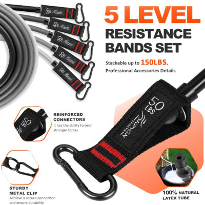 HPYGN Resistance Bands, Exercise Bands with Handles, Fitness Bands, Workout Bands with Door Anchor and Ankle Straps, for Heavy Resistance Training, Physical Therapy, Shape Body, Yoga, Home Workout Set