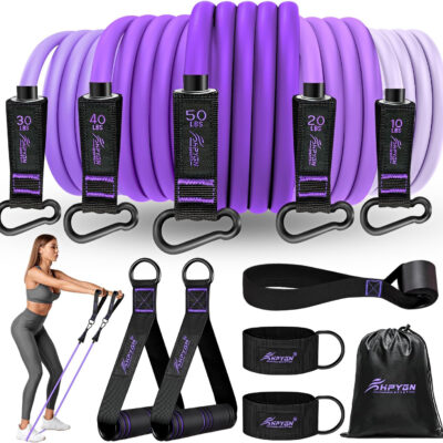 HPYGN Resistance Bands, Exercise Bands with Handles, Fitness Bands, Workout Bands with Door Anchor and Ankle Straps, for Heavy Resistance Training, Physical Therapy, Shape Body, Yoga, Home Workout Set