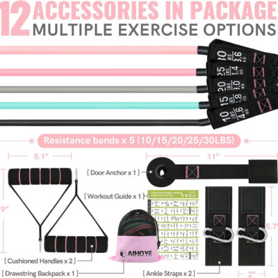 Aihoye Resistance Bands for Working Out, Exercise Bands with Handles, Stretch Bands for Exercise, Workout Bands with Door Anchors for Physical Therapy & Strength Training