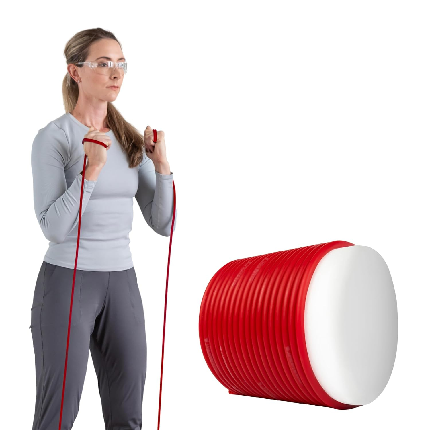 THERABAND Resistance Tubes, Professional Latex Elastic Tubing For Upper & Lower Body, Core Exercise, Physical Therapy, Lower Pilates, At-Home Workouts, & Rehab, 25 Foot, Red, Medium, Beginner Level 3