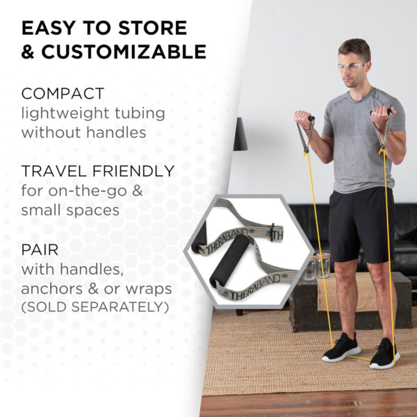 689b4fef2f5f28e60fa0c77d57c7f4e86533ee3bb1ac629228ee8.jpg THERABAND Resistance Tubes, Professional Latex Elastic Tubing For Upper & Lower Body, Core Exercise, Physical Therapy, Lower Pilates, At-Home Workouts, & Rehab, 25 Foot, Red, Medium, Beginner Level 3