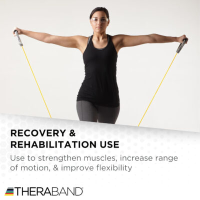 689b4ff155cff1925997b7df0673458daa22293343c766bb420c7.jpg THERABAND Resistance Tubes, Professional Latex Elastic Tubing For Upper & Lower Body, Core Exercise, Physical Therapy, Lower Pilates, At-Home Workouts, & Rehab, 25 Foot, Red, Medium, Beginner Level 3