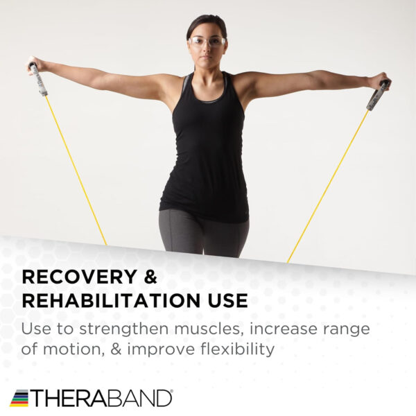689b4ff155cff1925997b7df0673458daa22293343c766bb420c7.jpg THERABAND Resistance Tubes, Professional Latex Elastic Tubing For Upper & Lower Body, Core Exercise, Physical Therapy, Lower Pilates, At-Home Workouts, & Rehab, 25 Foot, Red, Medium, Beginner Level 3