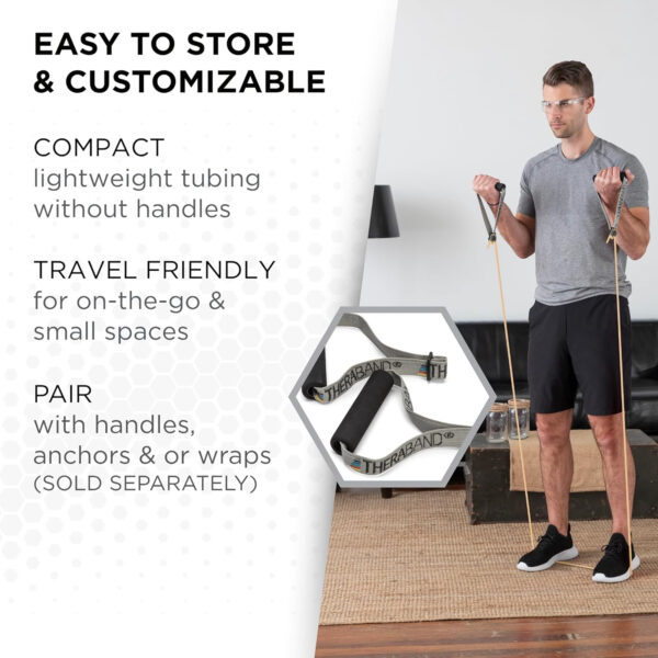 689b500c4a92559d00b7eac58d336f470cc588a48c8a21227de50.jpg THERABAND Resistance Tubes, Professional Latex Elastic Tubing For Upper & Lower Body, Core Exercise, Physical Therapy, Lower Pilates, At-Home Workouts, & Rehab, 25 Foot, Red, Medium, Beginner Level 3