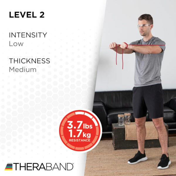 689b501fc1b8238dd5ea33c9bab6855c799f28934b53e195079c5.jpg THERABAND Resistance Tubes, Professional Latex Elastic Tubing For Upper & Lower Body, Core Exercise, Physical Therapy, Lower Pilates, At-Home Workouts, & Rehab, 25 Foot, Red, Medium, Beginner Level 3