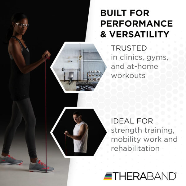 689b5026980b5f56b1c66de3bf66967a3110863ddd4dc0bd9ac63.jpg THERABAND Resistance Tubes, Professional Latex Elastic Tubing For Upper & Lower Body, Core Exercise, Physical Therapy, Lower Pilates, At-Home Workouts, & Rehab, 25 Foot, Red, Medium, Beginner Level 3