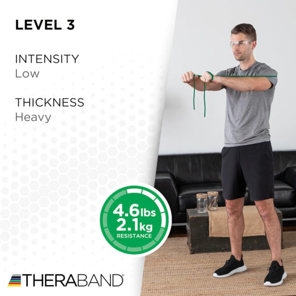 689b502c15582291cfc3f52419c4b20e8836ae024093d349186ed.jpg THERABAND Resistance Tubes, Professional Latex Elastic Tubing For Upper & Lower Body, Core Exercise, Physical Therapy, Lower Pilates, At-Home Workouts, & Rehab, 25 Foot, Red, Medium, Beginner Level 3