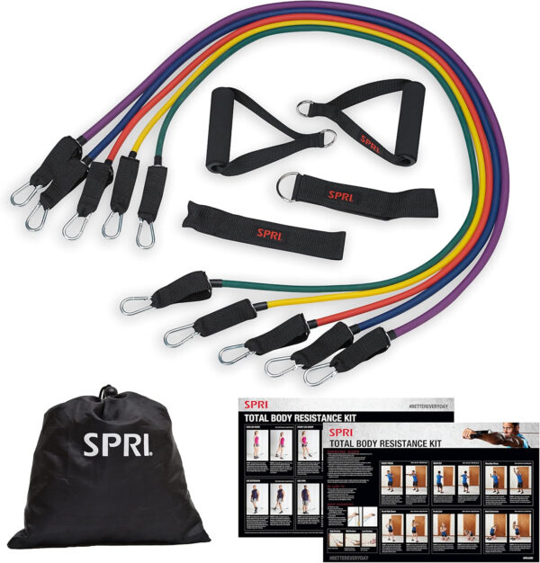689b515f3c1b4bea052e0c4a3399865153b0ef4c0cbdeb777923f.jpg SPRI Resistance Band Kit - Resistance Training Interchangeable Tubes for Full Body Toning - Includes 5 Exercise Bands, Ankle/Wrist Strap with Padded Handles, Door Anchor, Exercise Guide, Carry Bag