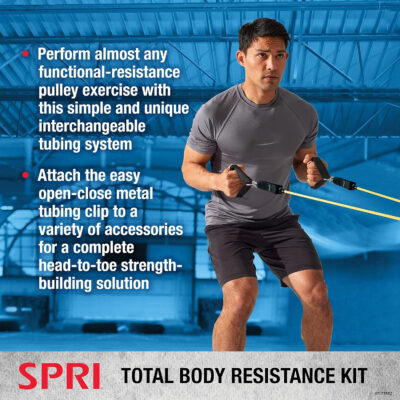 689b5160b9c4b8d210fba1e7c9f3911e83c74d889a4257211a950.jpg SPRI Resistance Band Kit - Resistance Training Interchangeable Tubes for Full Body Toning - Includes 5 Exercise Bands, Ankle/Wrist Strap with Padded Handles, Door Anchor, Exercise Guide, Carry Bag