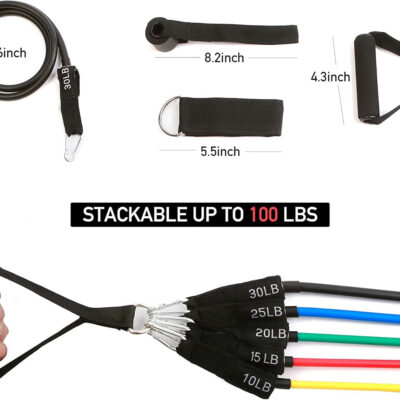 Resistance Bands Sets – Exercise Bands with Handles, Door Anchor, 2 Ankle Straps for Resistance Tubes. Ideal for Home Workouts, Physical Therapy and Yoga and Pilates.