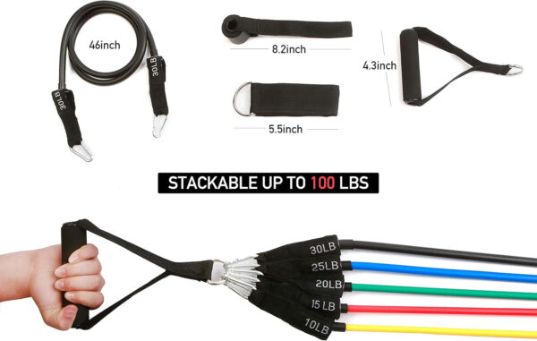Resistance Bands Sets – Exercise Bands with Handles, Door Anchor, 2 Ankle Straps for Resistance Tubes. Ideal for Home Workouts, Physical Therapy and Yoga and Pilates.