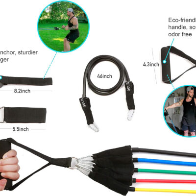 Resistance Bands Sets – Exercise Bands with Handles, Door Anchor, 2 Ankle Straps for Resistance Tubes. Ideal for Home Workouts, Physical Therapy and Yoga and Pilates.