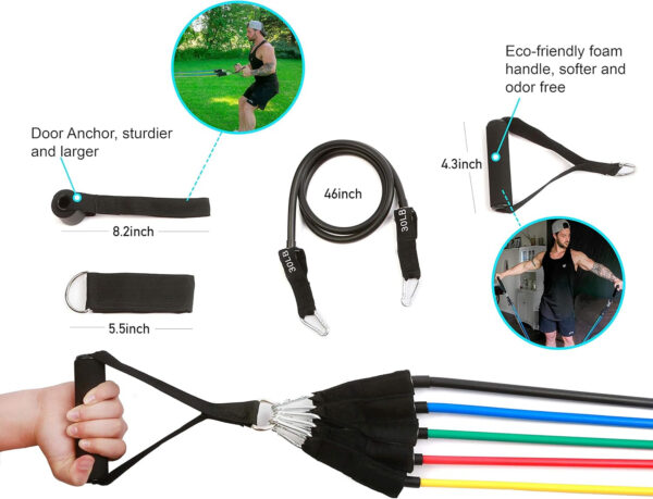 Resistance Bands Sets – Exercise Bands with Handles, Door Anchor, 2 Ankle Straps for Resistance Tubes. Ideal for Home Workouts, Physical Therapy and Yoga and Pilates.