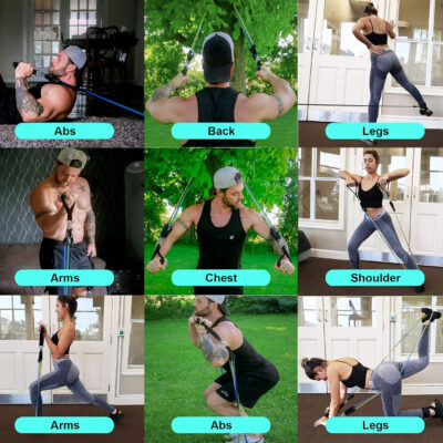 Resistance Bands Sets – Exercise Bands with Handles, Door Anchor, 2 Ankle Straps for Resistance Tubes. Ideal for Home Workouts, Physical Therapy and Yoga and Pilates.