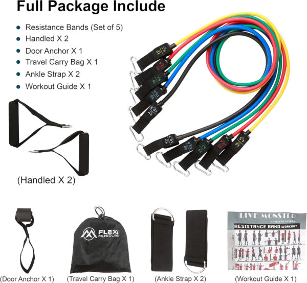 Resistance Bands Sets – Exercise Bands with Handles, Door Anchor, 2 Ankle Straps for Resistance Tubes. Ideal for Home Workouts, Physical Therapy and Yoga and Pilates.