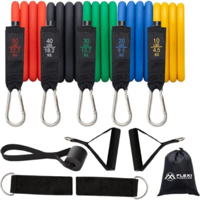 Resistance Bands Sets – Exercise Bands with Handles, Door Anchor, 2 Ankle Straps for Resistance Tubes. Ideal for Home Workouts, Physical Therapy and Yoga and Pilates.