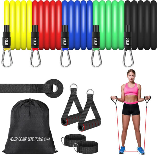 689b53de1ab4f1674923b5d4837691be15fcda77f29dde47934a7.jpg Resistance Bands Set, Workout Bands with Handles, Door Anchor, Ankle Straps and Carry Bag, Exercise Bands for Shape Body and Home Workouts