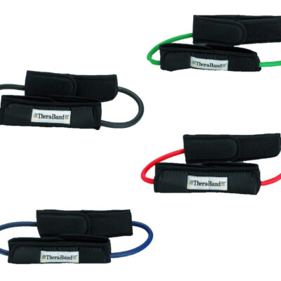 THERABAND Resistance Tubes, Professional Latex Elastic Tubing For Physical Therapy, Lower Pilates, At-Home Workouts, and Rehab, 12 Inch With Padded Cuffs, Red, Medium, Beginner Level 3