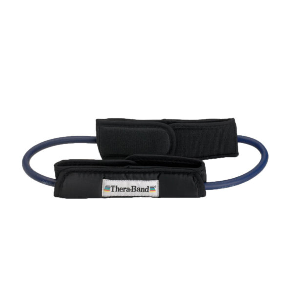 THERABAND Resistance Tubes, Professional Latex Elastic Tubing For Physical Therapy, Lower Pilates, At-Home Workouts, and Rehab, 12 Inch With Padded Cuffs, Red, Medium, Beginner Level 3