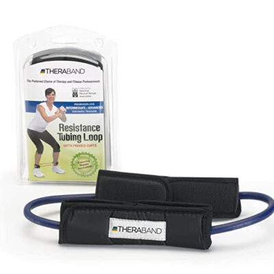 THERABAND Resistance Tubes, Professional Latex Elastic Tubing For Physical Therapy, Lower Pilates, At-Home Workouts, and Rehab, 12 Inch With Padded Cuffs, Red, Medium, Beginner Level 3