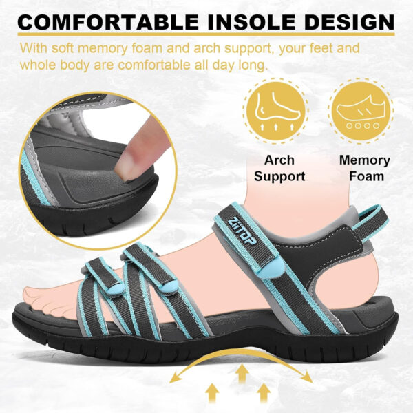 Womens Open Toe Hiking Sandal Women Slip On Sport Walking Sandal Straps with Arch Support Beach Vacation Casual Camping