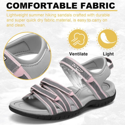 Womens Open Toe Hiking Sandal Women Slip On Sport Walking Sandal Straps with Arch Support Beach Vacation Casual Camping