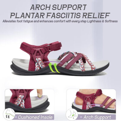 MEGNYA Hiking Sandals for Women, Arch Support Comfortable Walking Sandals Hook Loop Strap, Sports Lightweight Slides