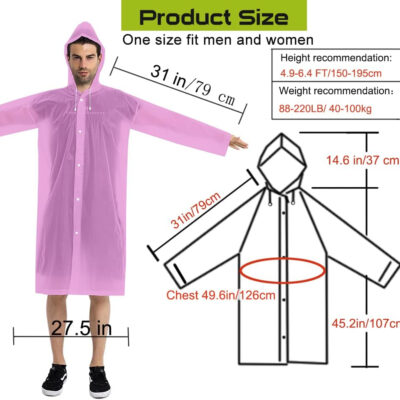 689b665a6fd56448ccd9d3686f96e81136b1e03147c8d51da2c4a.jpg Rain Coats (2 Pack) - Reusable EVA Rain Ponchos for Adults Rain Jackets Raincoats for Men Women